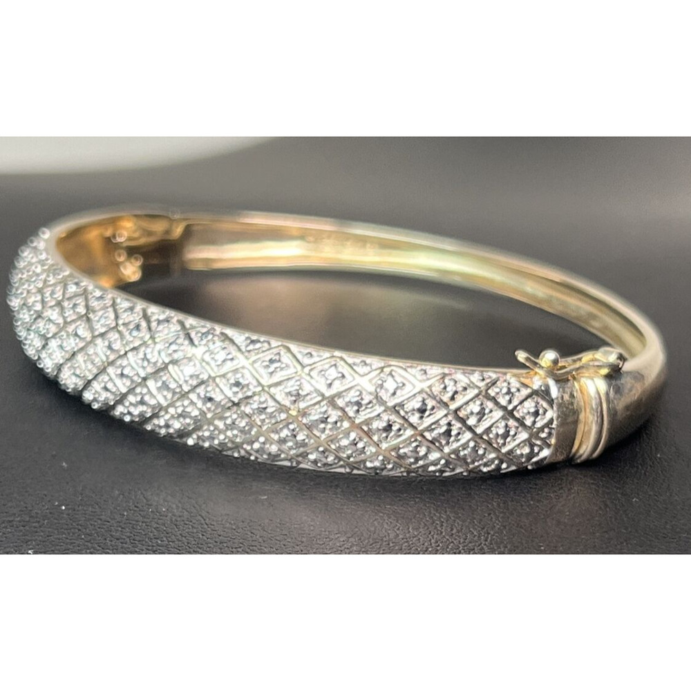 Vintage Gold Tone Sterling Silver 925 Bangle Bracelet Double Toned RARE